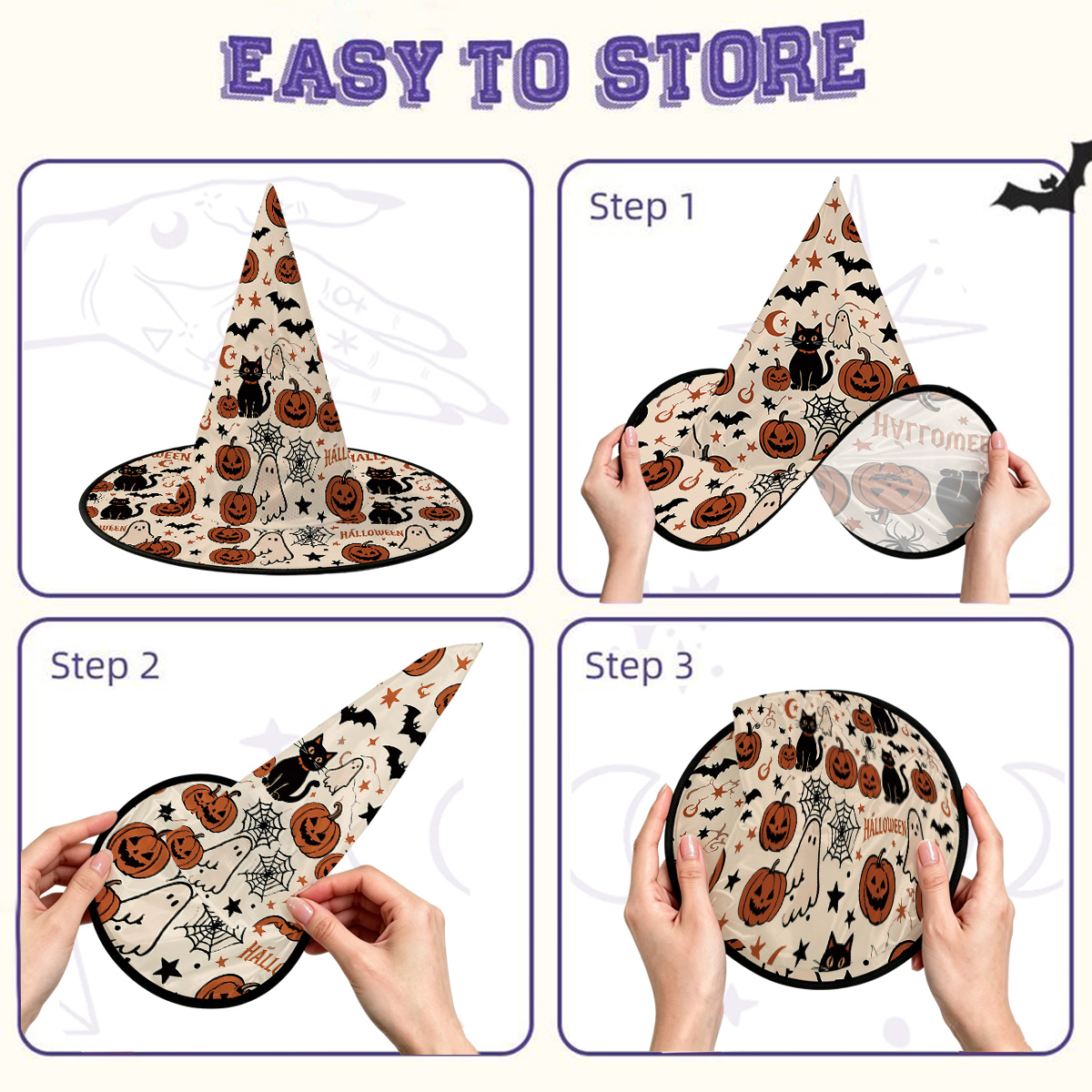 Purplehecate Halloween Ghost Black Cat Witch Hat