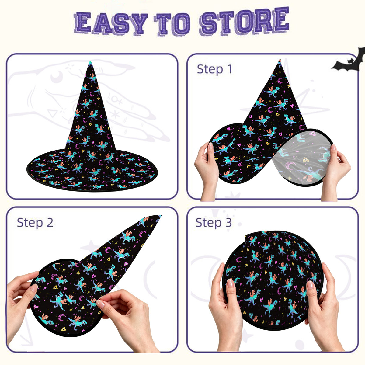 Purplehecate Witch Cat Rides the Dino Witch Hat