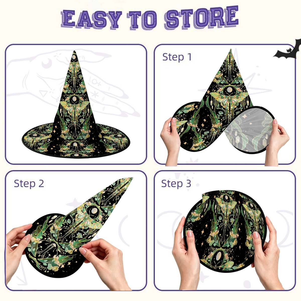 Purplehecate Moon Moth Rave Witch Hat
