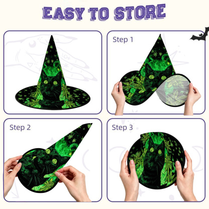 Purplehecate Trippy Glow Cat 420 Vibes Witch Hat