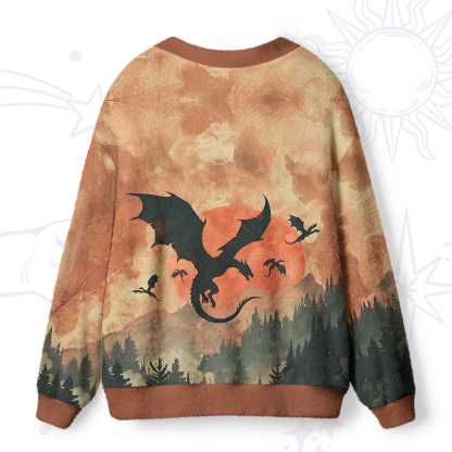 Purplehecate Mystic Sunset Forest Dragon Ugly Cardigan Sweaters