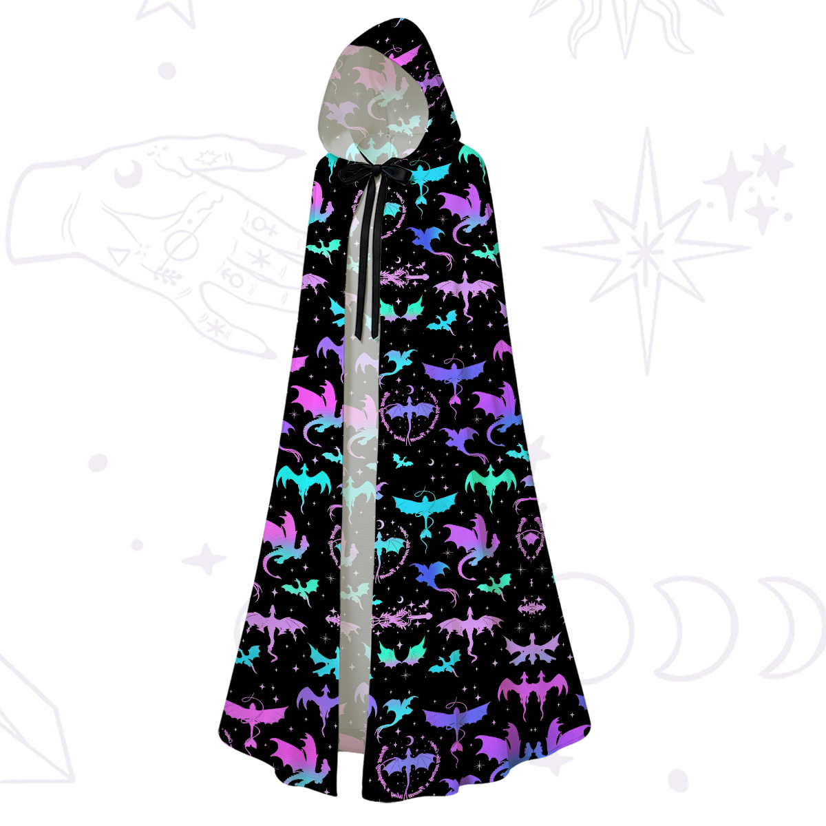 Purplehecate Neon Fantasy Dragon Allover Hooded Cloak