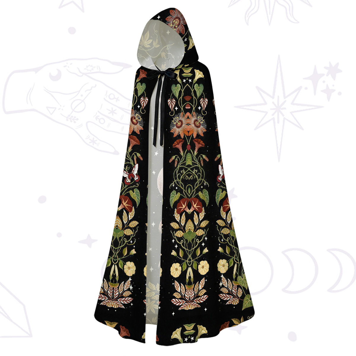 Purplehecate Moon Phase Floral Hooded Cloak