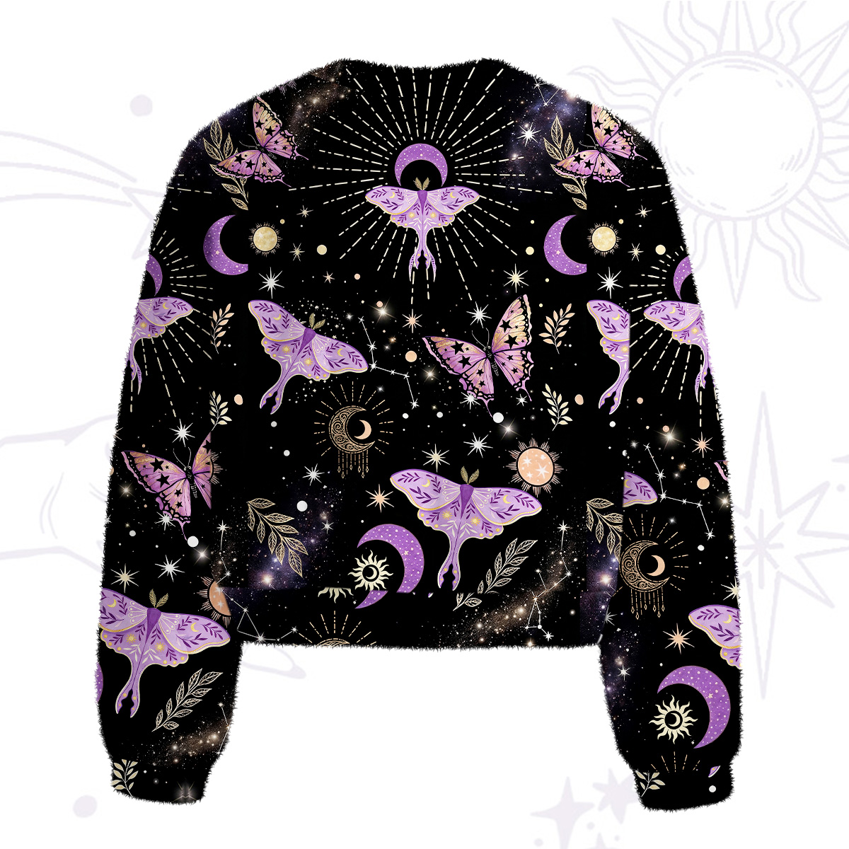 Purplehecate Starry Night Lunar Moth Fuzzy Crewneck Sweater