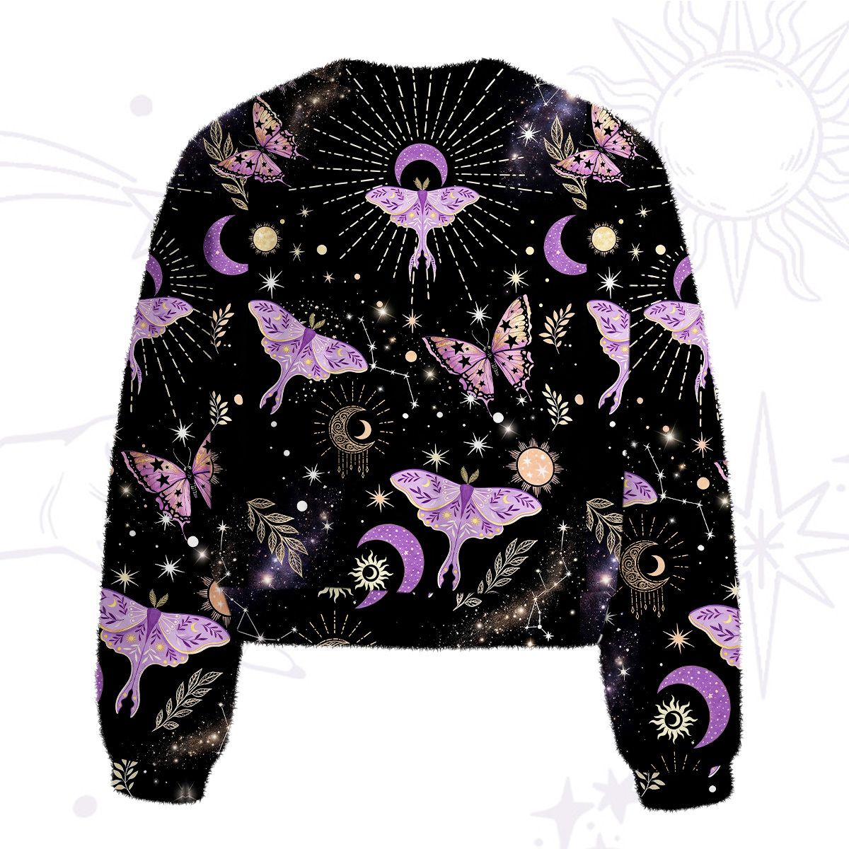 Purplehecate Starry Night Lunar Moth Fuzzy Crewneck Sweater
