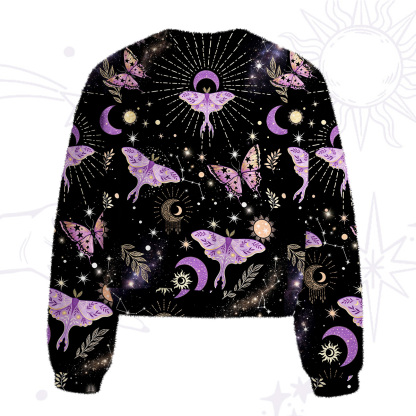Purplehecate Starry Night Lunar Moth Fuzzy Crewneck Sweater