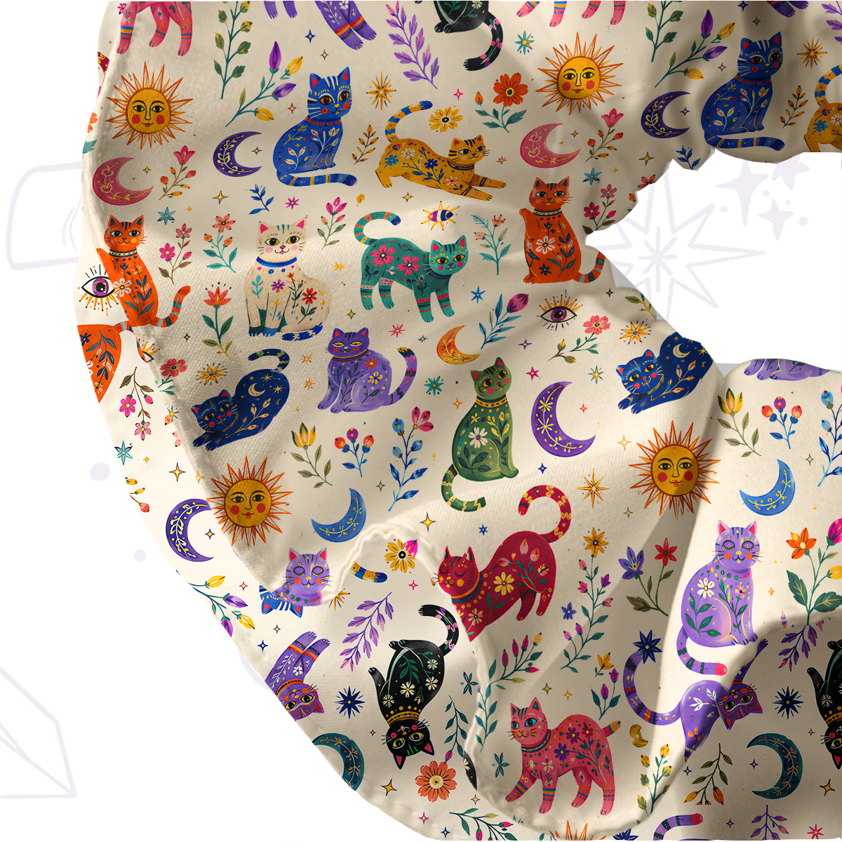 Purplehecate Rainbow Magic Cats Double Layer Scrunchie