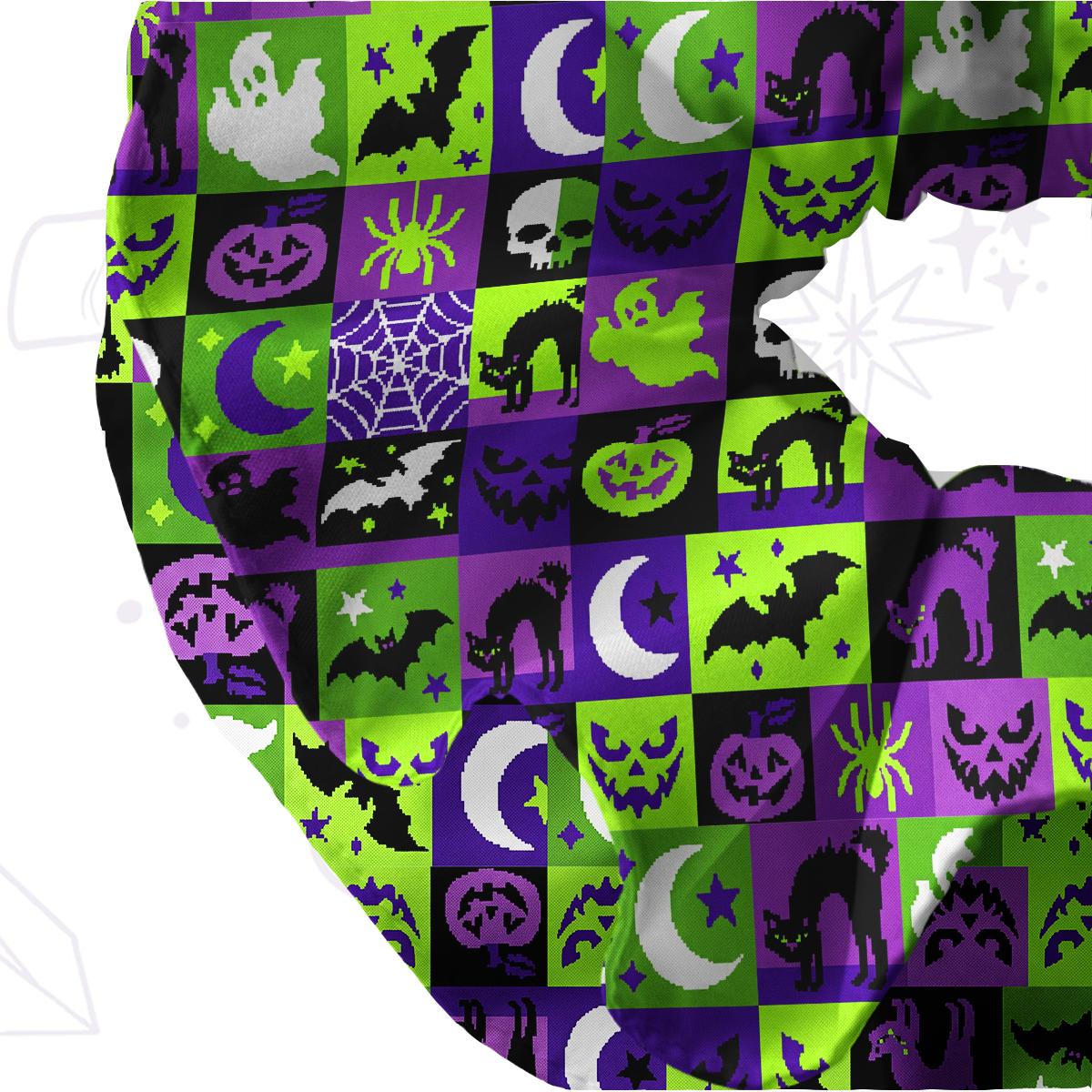 Purplehecate Spooky Patchwork Halloween Double Layer Scrunchie