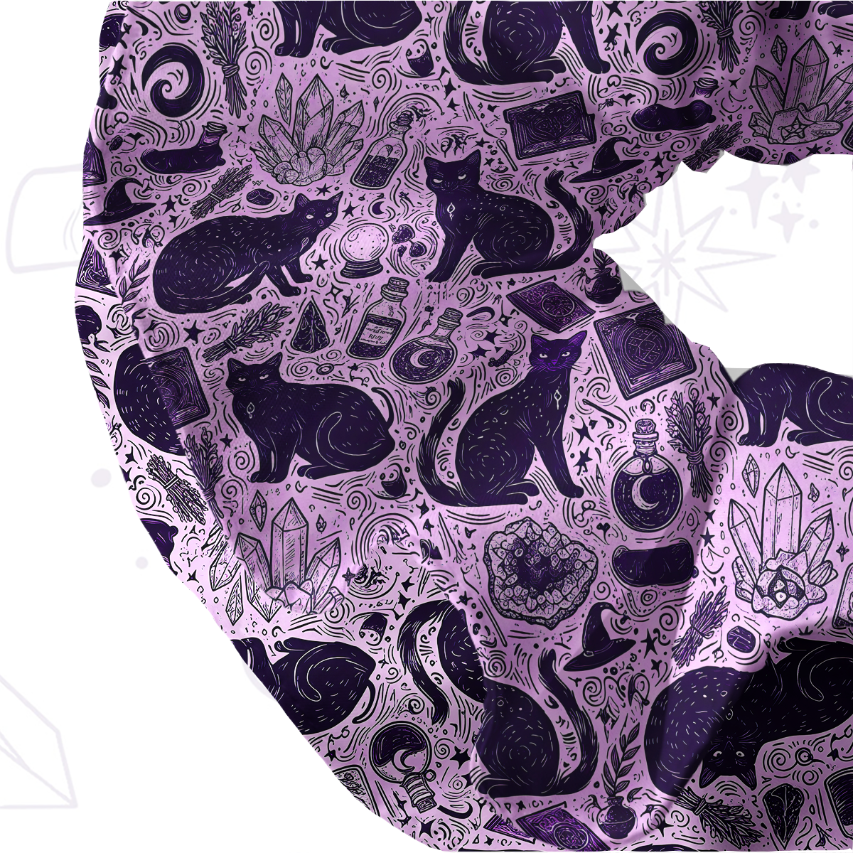 Purplehecate Midnight Black Cat Witch Potion Double Layer Scrunchie