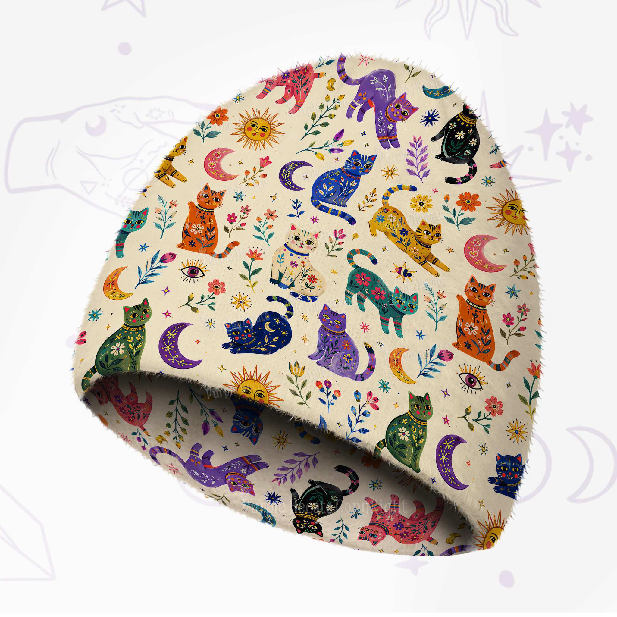 Purplehecate Rainbow Magic Cats Fuzzy Knit Beanie