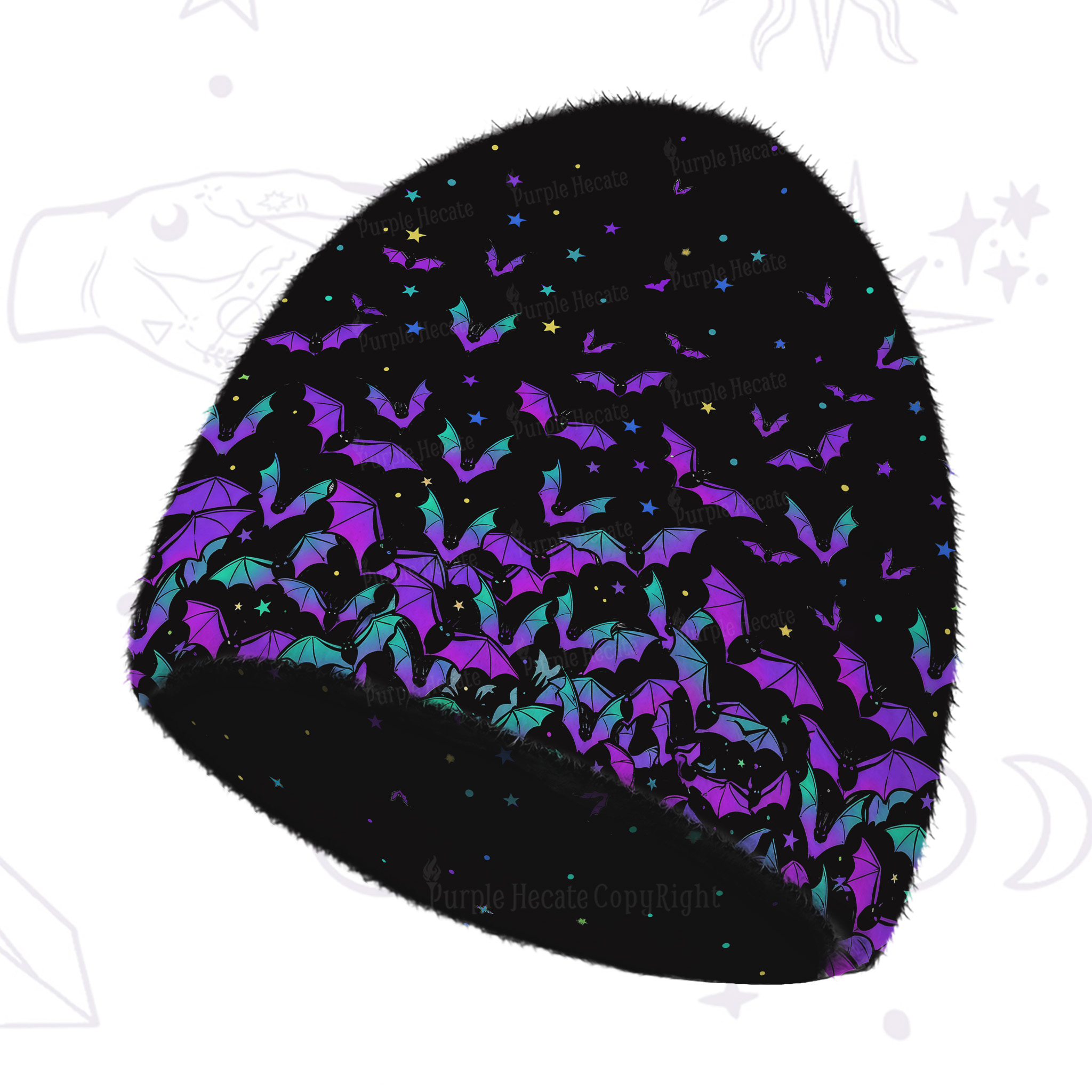 Purplehecate Rainbow Bat Fuzzy Knit Beanie