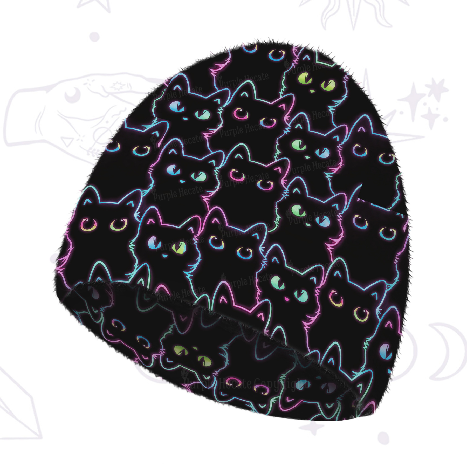 Purplehecate Neon Glow Stacked Cats Fuzzy Knit Beanie