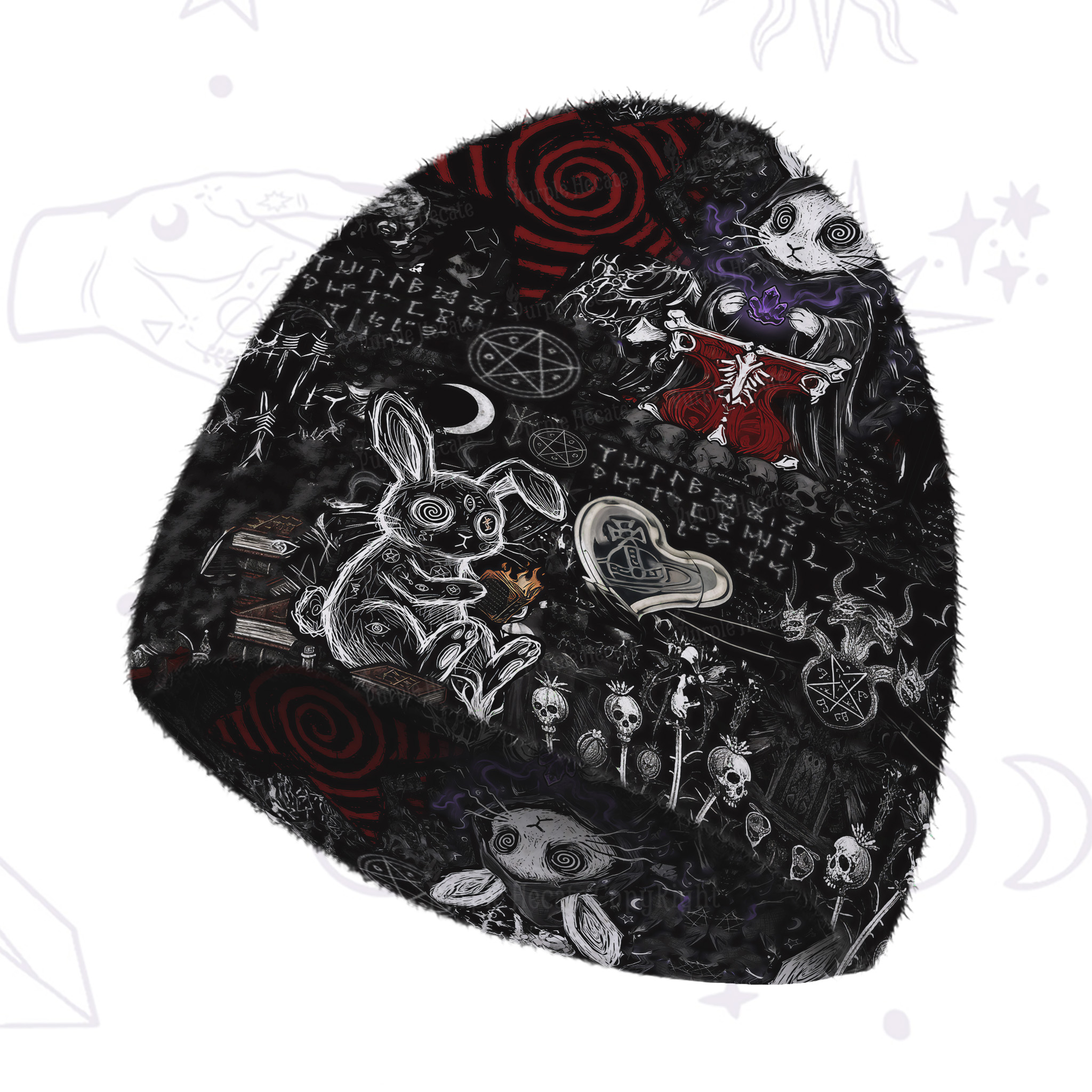 Purplehecate Gothic Cursed Bunny Ritual Fuzzy Knit Beanie