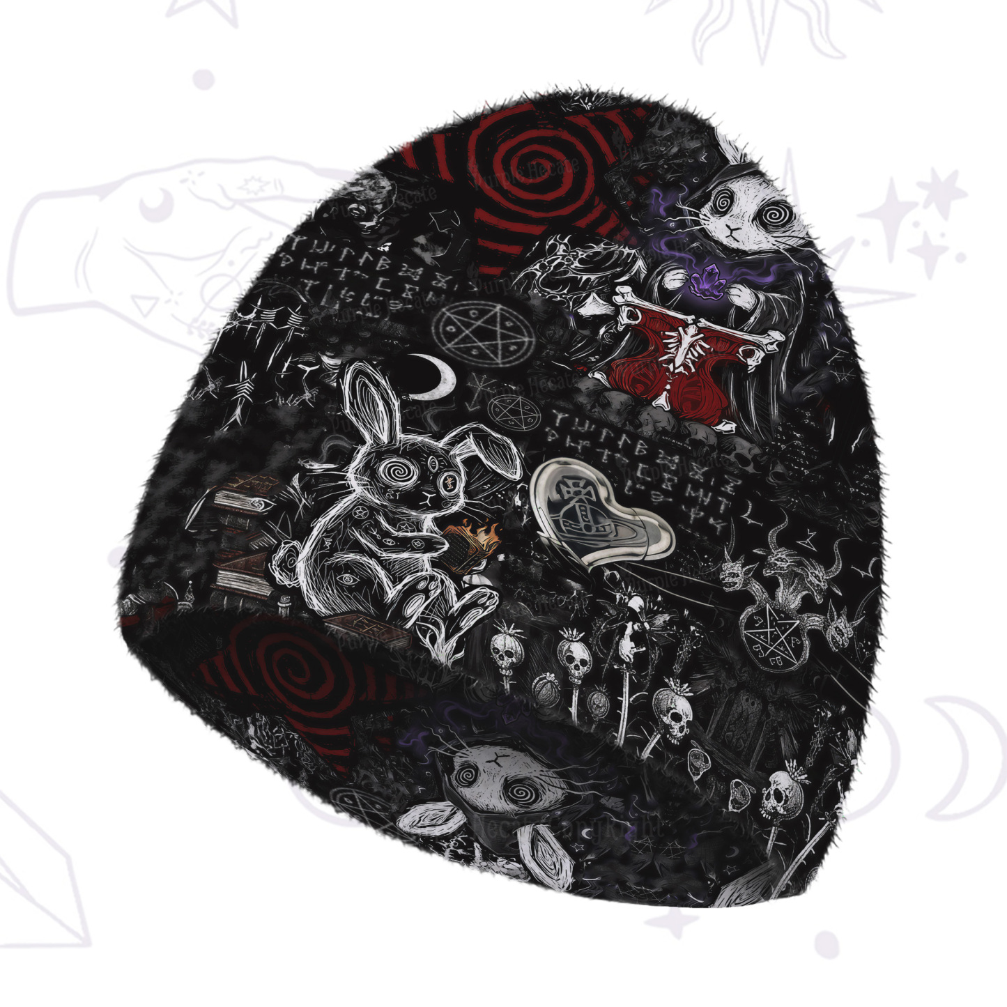 Purplehecate Gothic Cursed Bunny Ritual Fuzzy Knit Beanie