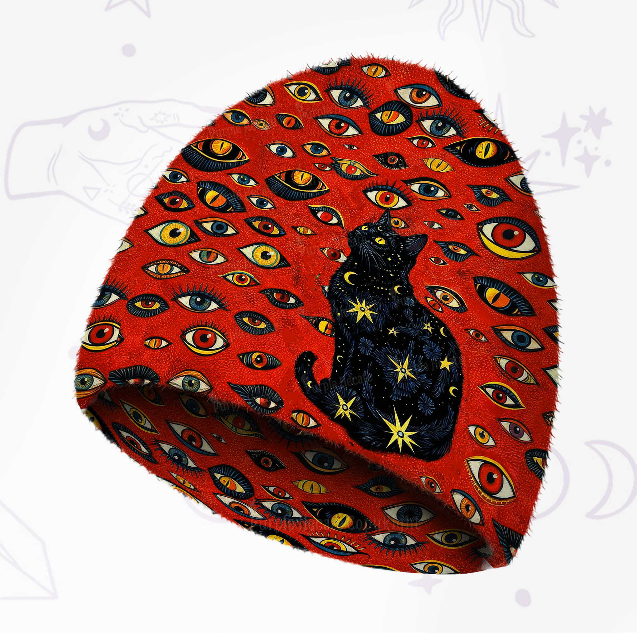 Purplehecate Cosmic Watcher Cat Fuzzy Knit Beanie