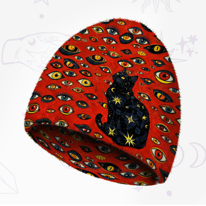 Purplehecate Cosmic Watcher Cat Fuzzy Knit Beanie