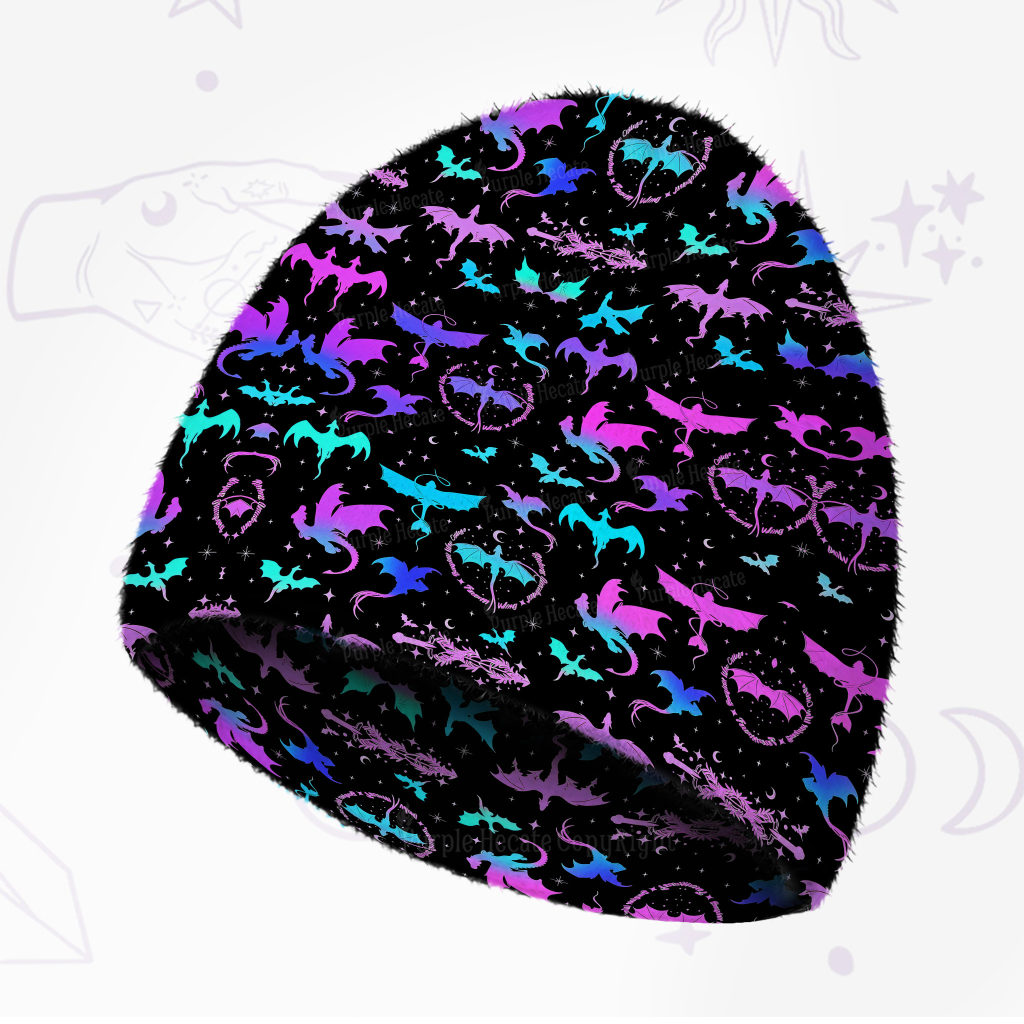 Purplehecate Neon Fantasy Dragon Allover Fuzzy Knit Beanie