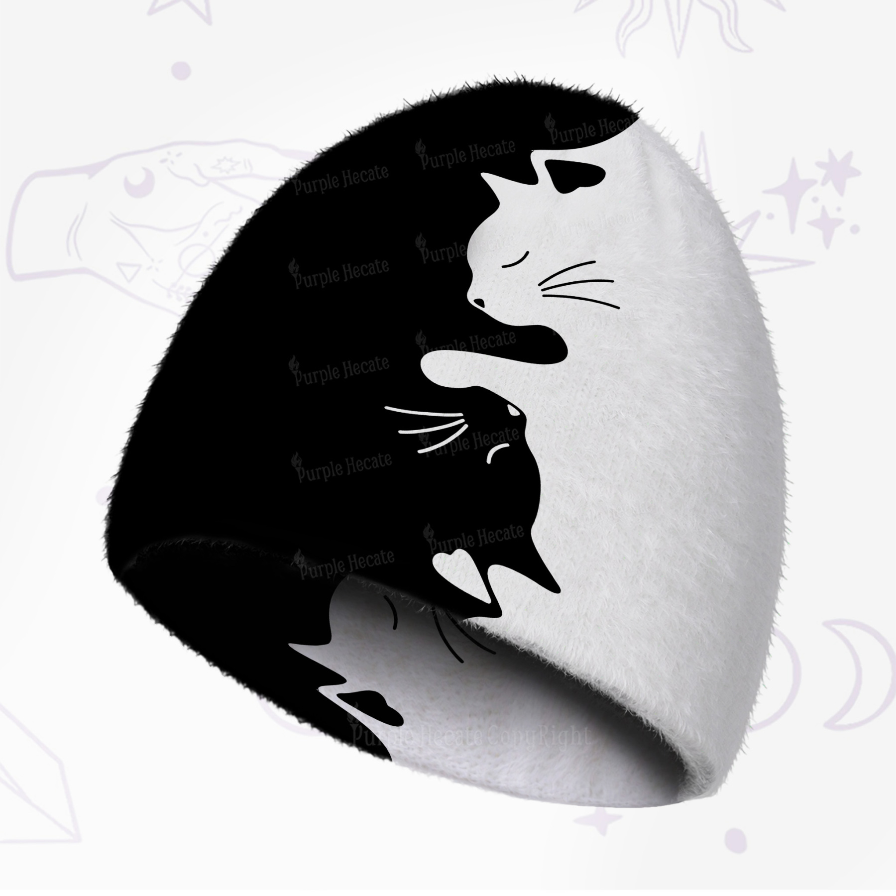 Purplehecate Yin Yang Cat Lover Fuzzy Knit Beanie