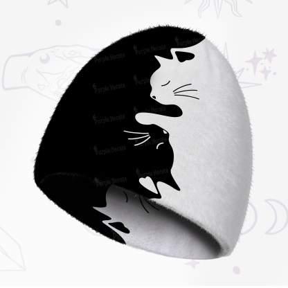 Purplehecate Yin Yang Cat Lover Fuzzy Knit Beanie