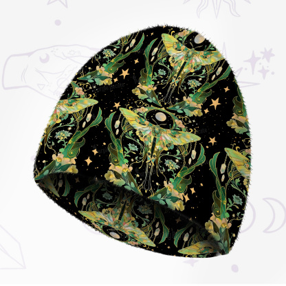 Purplehecate Moon Moth Rave Fuzzy Knit Beanie