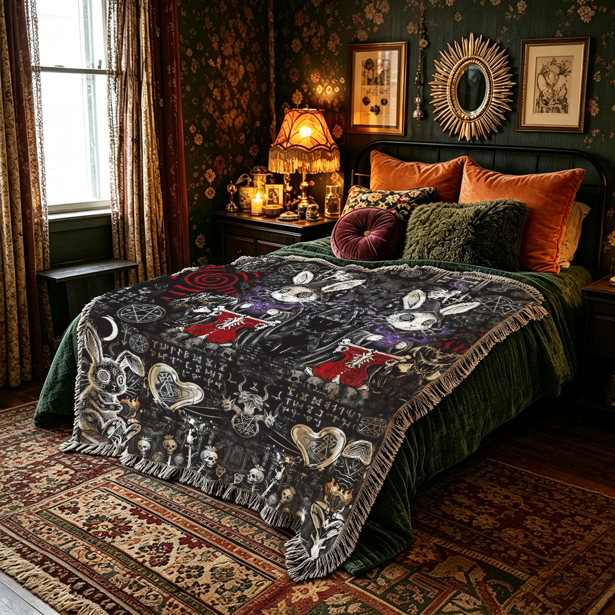Purplehecate Gothic Cursed Bunny Ritual Woven Tapestry Blanket