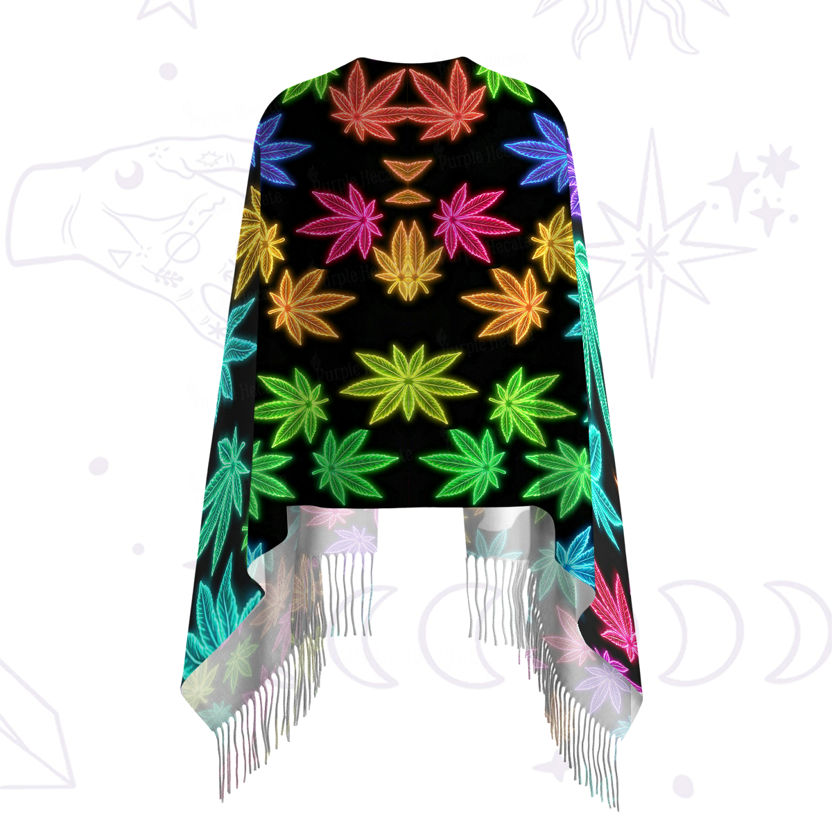 Purplehecate Trippy Weed Printed Fringe Scarf