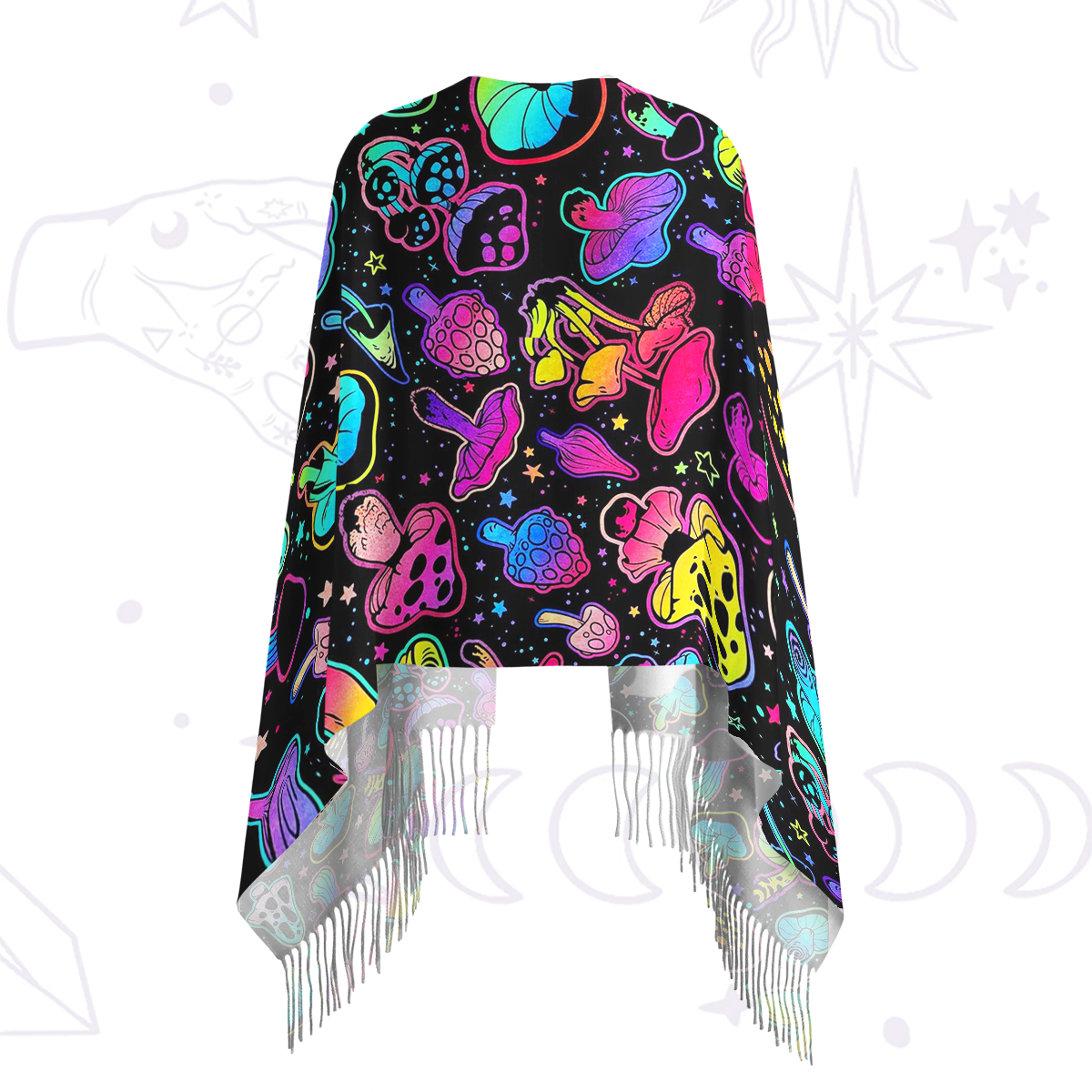 Purplehecate Psychedelic Mushroom Rave Printed Fringe Scarf