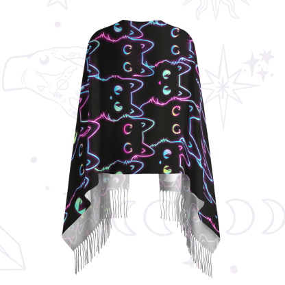 Purplehecate Neon Glow Stacked Cats Printed Fringe Scarf