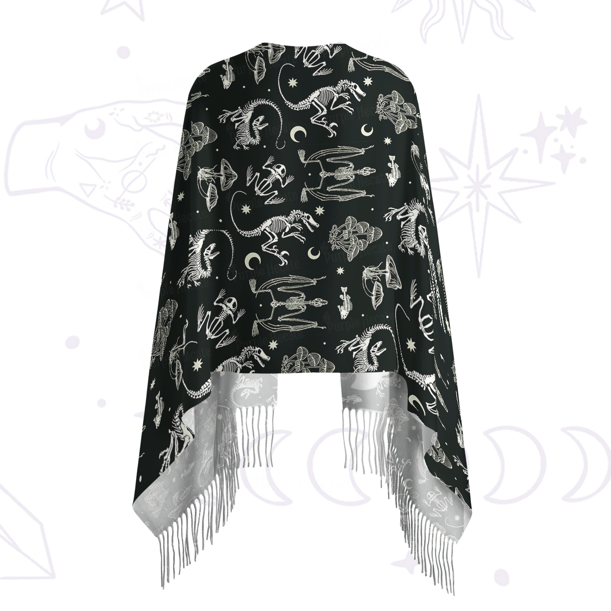 Purplehecate Prehistoric Fantasy Printed Fringe Scarf