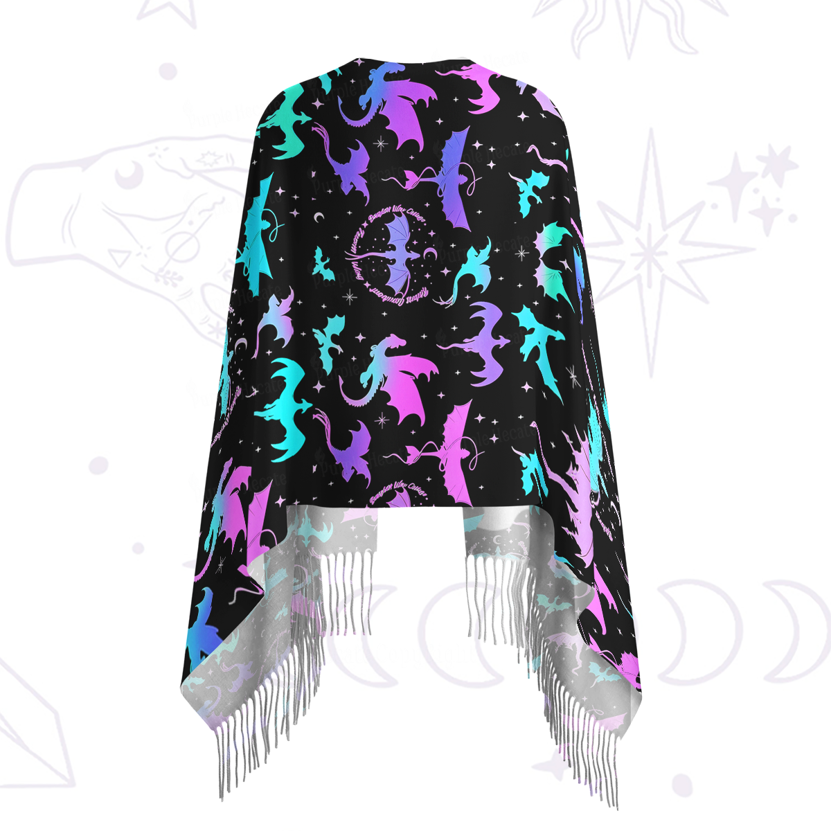 Purplehecate Neon Fantasy Dragon Allover Printed Fringe Scarf
