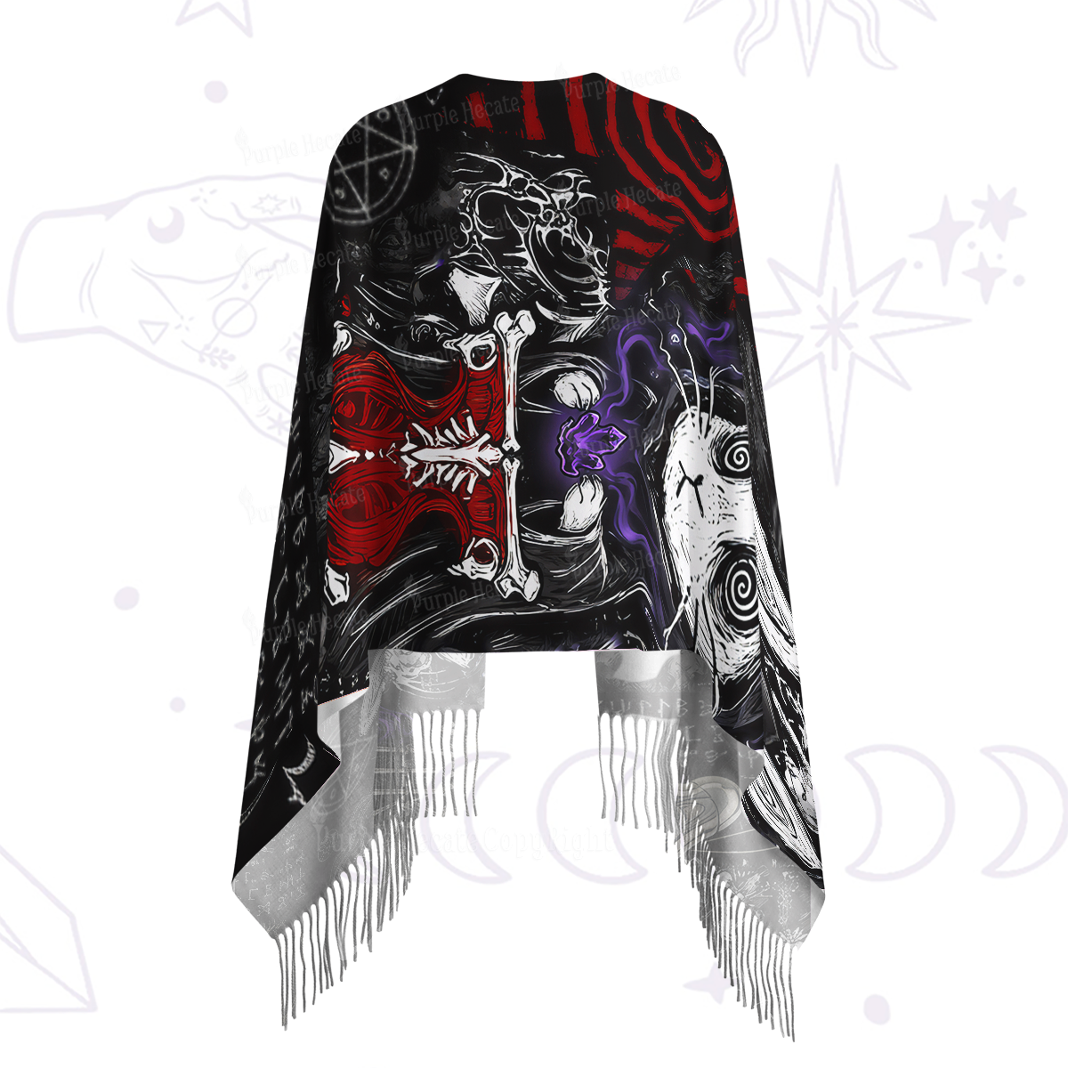 Purplehecate Gothic Cursed Bunny Ritual Printed Fringe Scarf