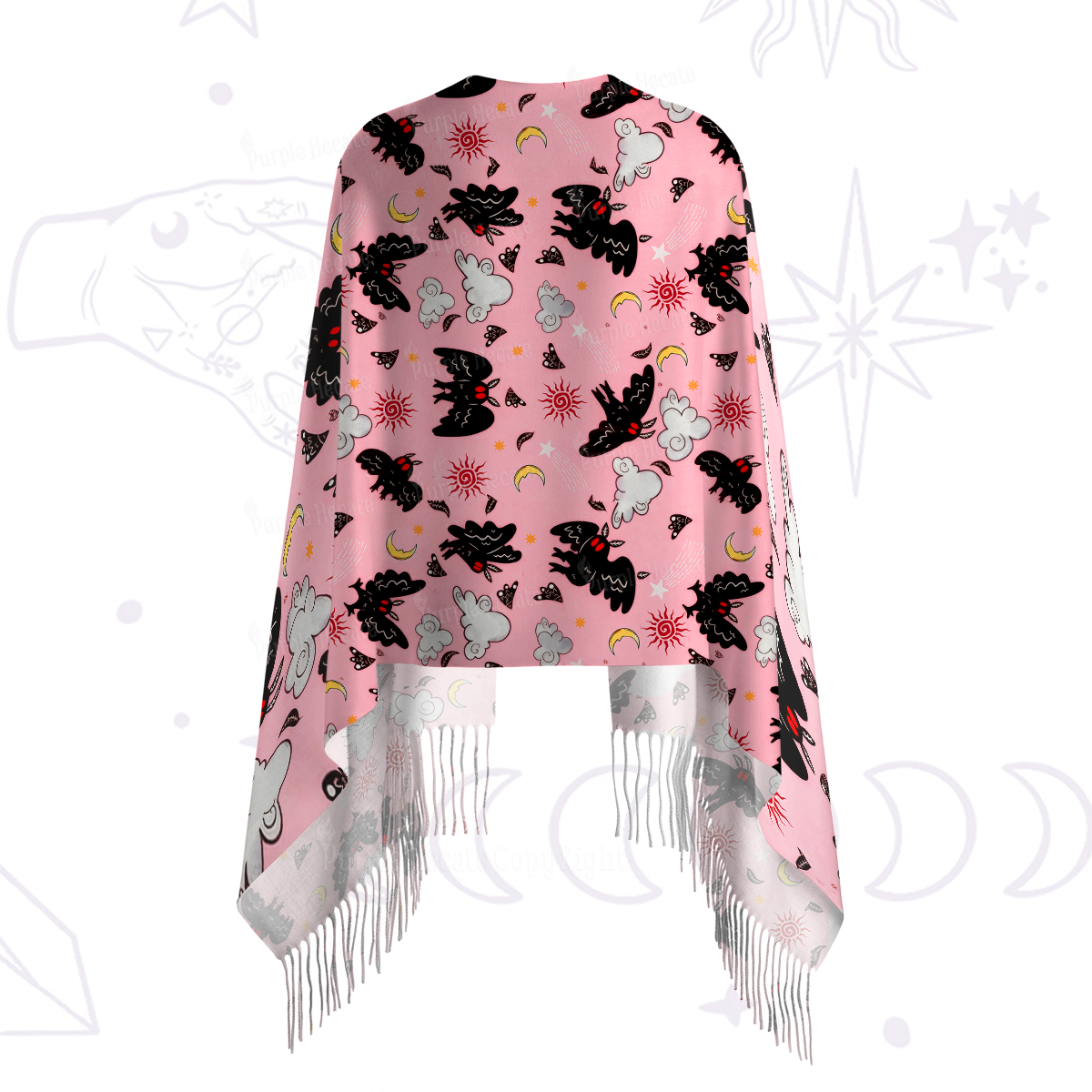 Purplehecate Cryptid Mothman Printed Fringe Scarf