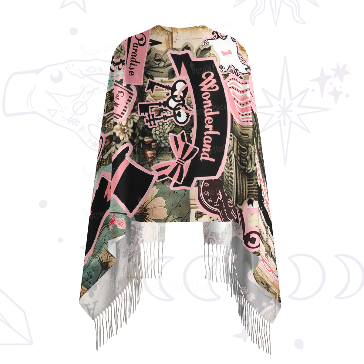 Purplehecate Wonderland Alice’s Tea Party Printed Fringe Scarf