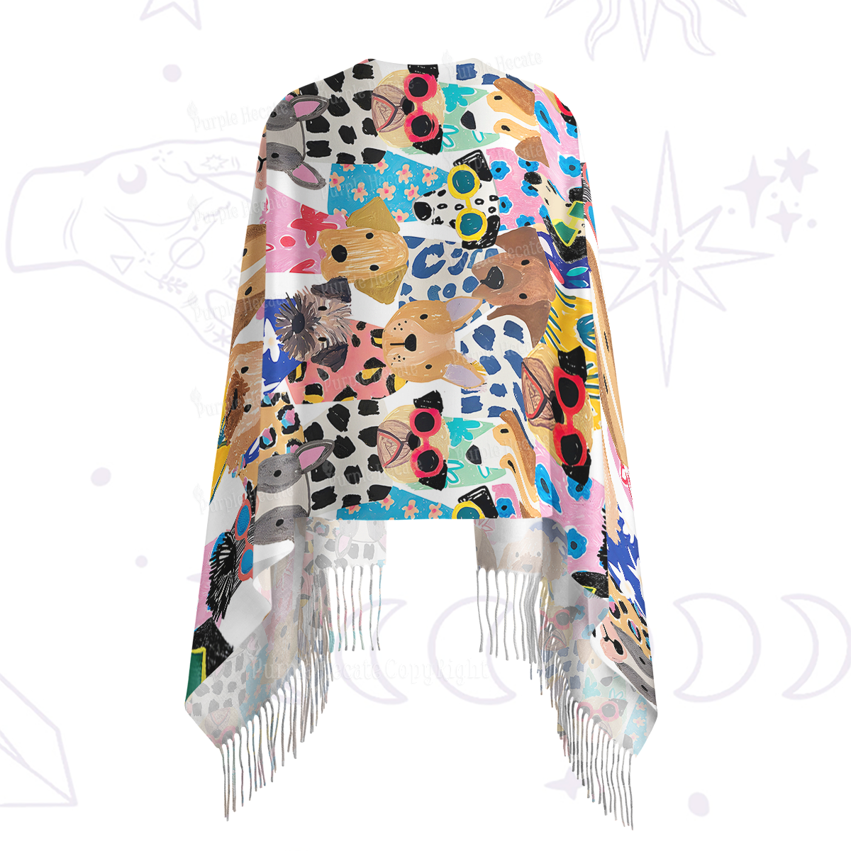 Purplehecate Puppy Parade Printed Fringe Scarf