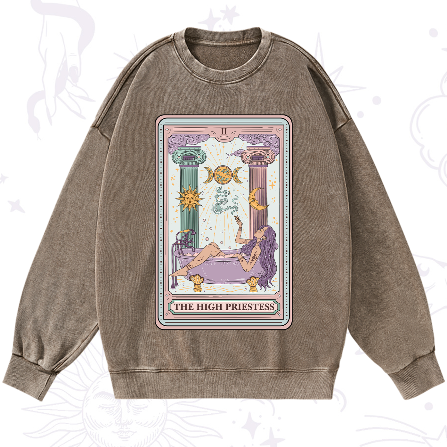 Purplehecate The High Priestess Tarot Washed Sweatshirt