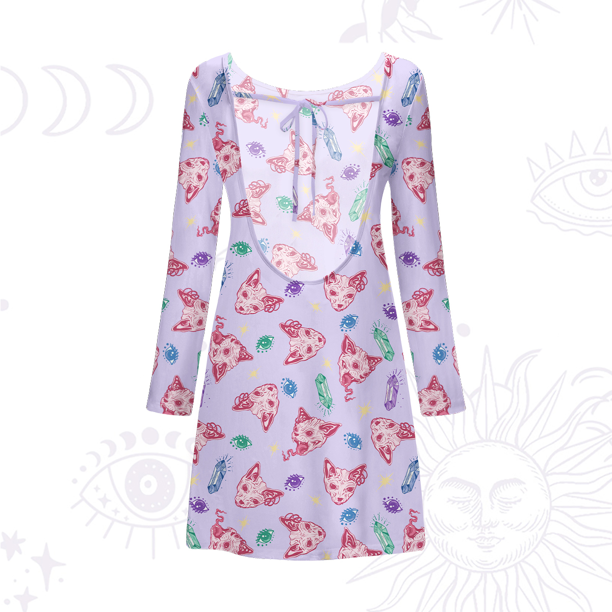 Purplehecate Crystal Cat Skull Beachwear Cover-Up Dress