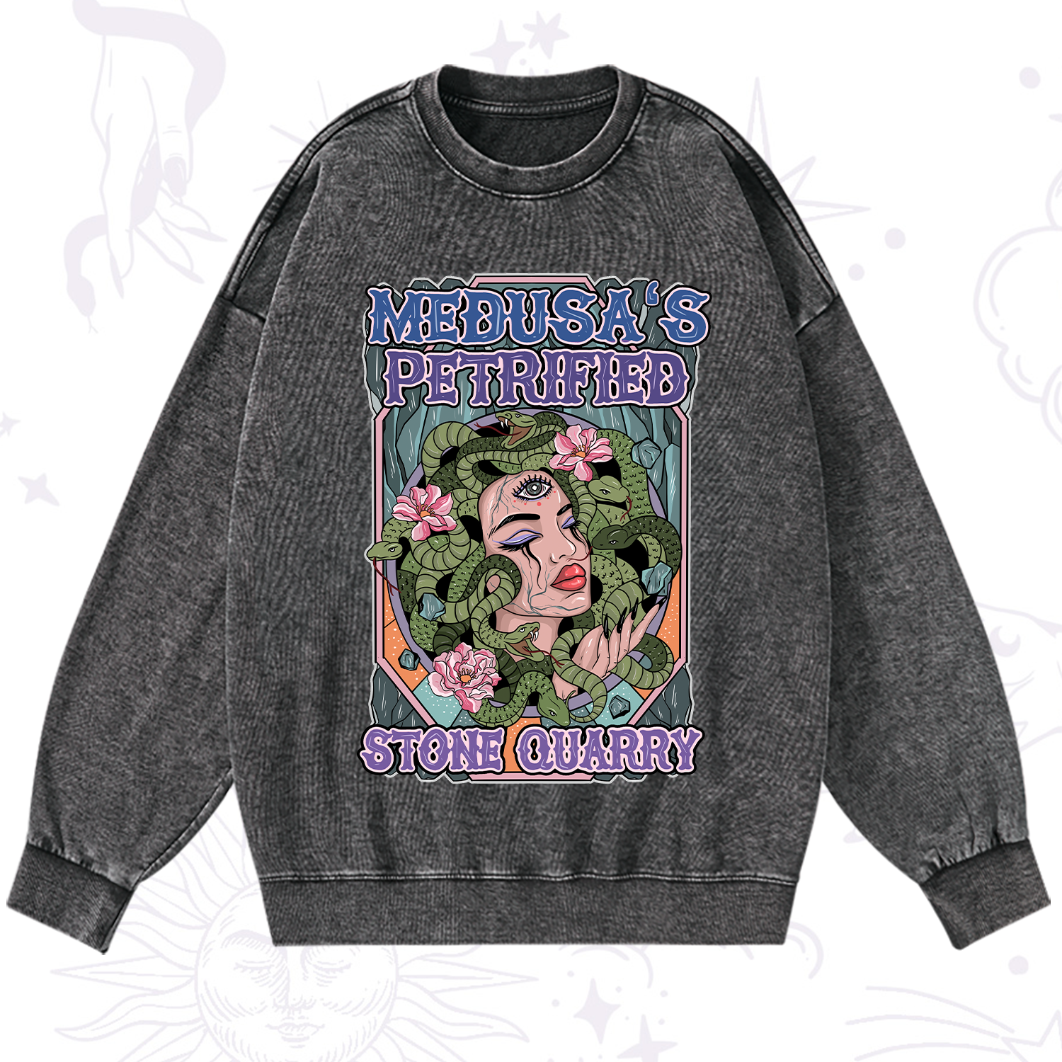 Purplehecate The Gorgon with Snake Hair Medusa Washed Sweatshirt