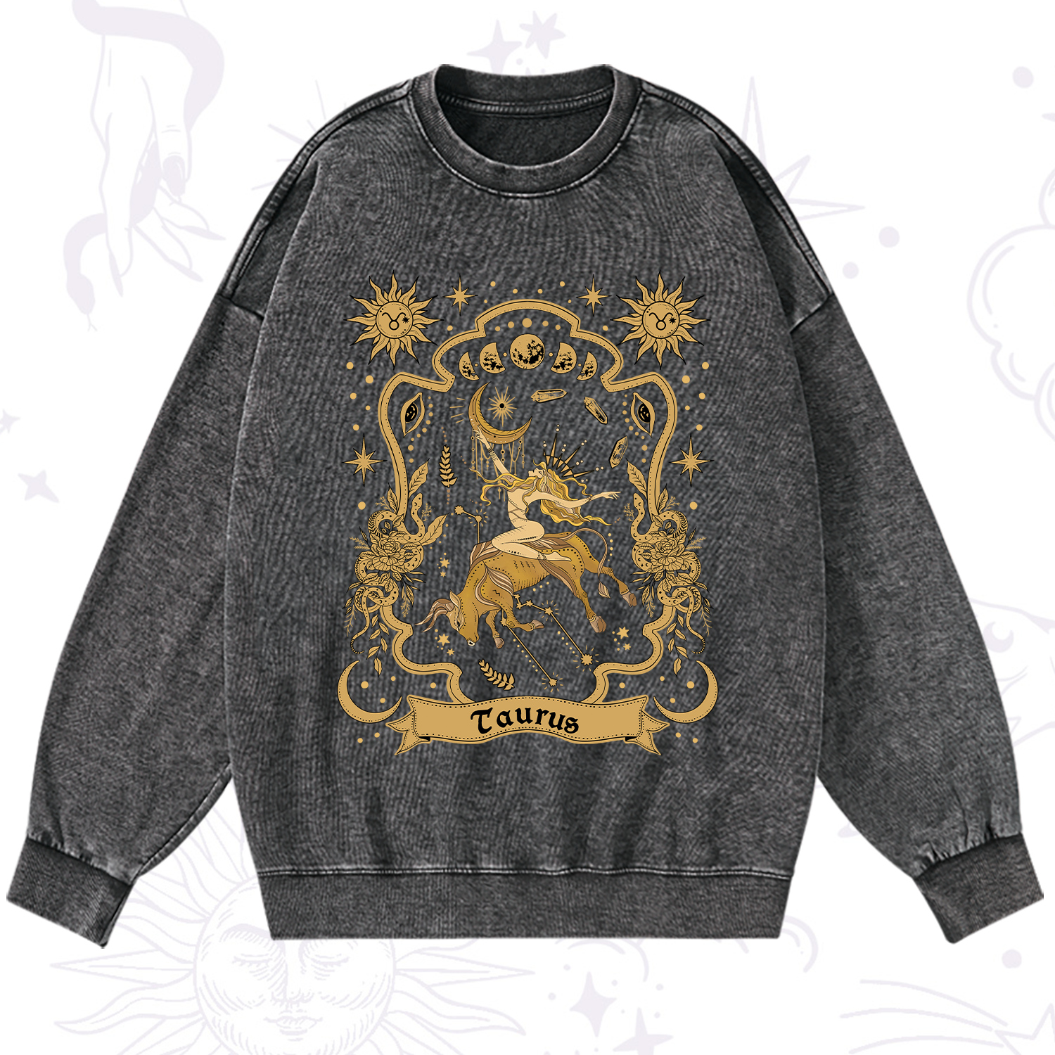Purplehecate Taurus' Astral Mirage Zodiac Washed Sweatshirt