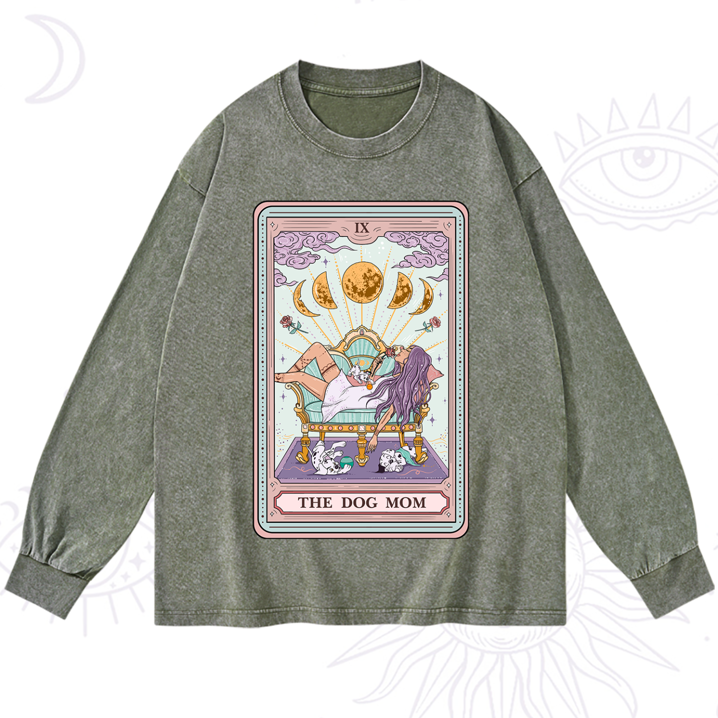 Purplehecate The Dog Mom Tarot Card Washed Long Sleeve Shirt