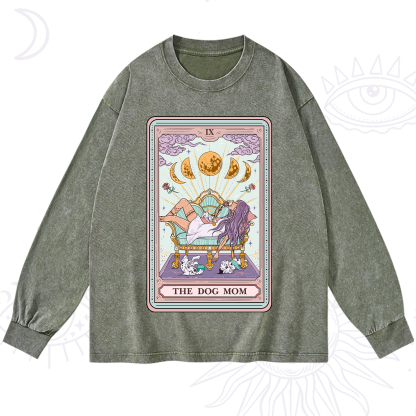 Purplehecate The Dog Mom Tarot Card Washed Long Sleeve Shirt