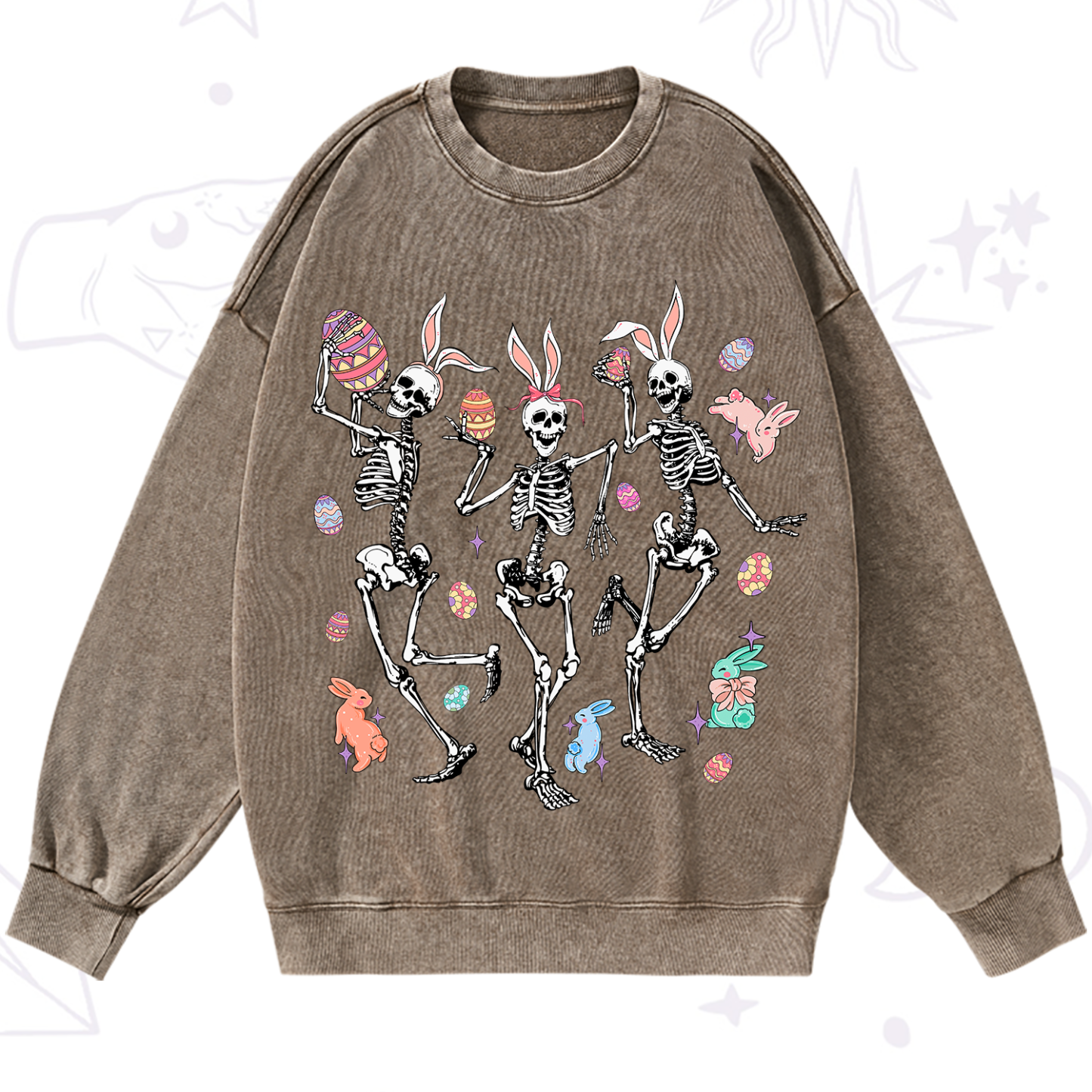 Purplehecate Easter Bunny Skeleton Washed Sweatshirt