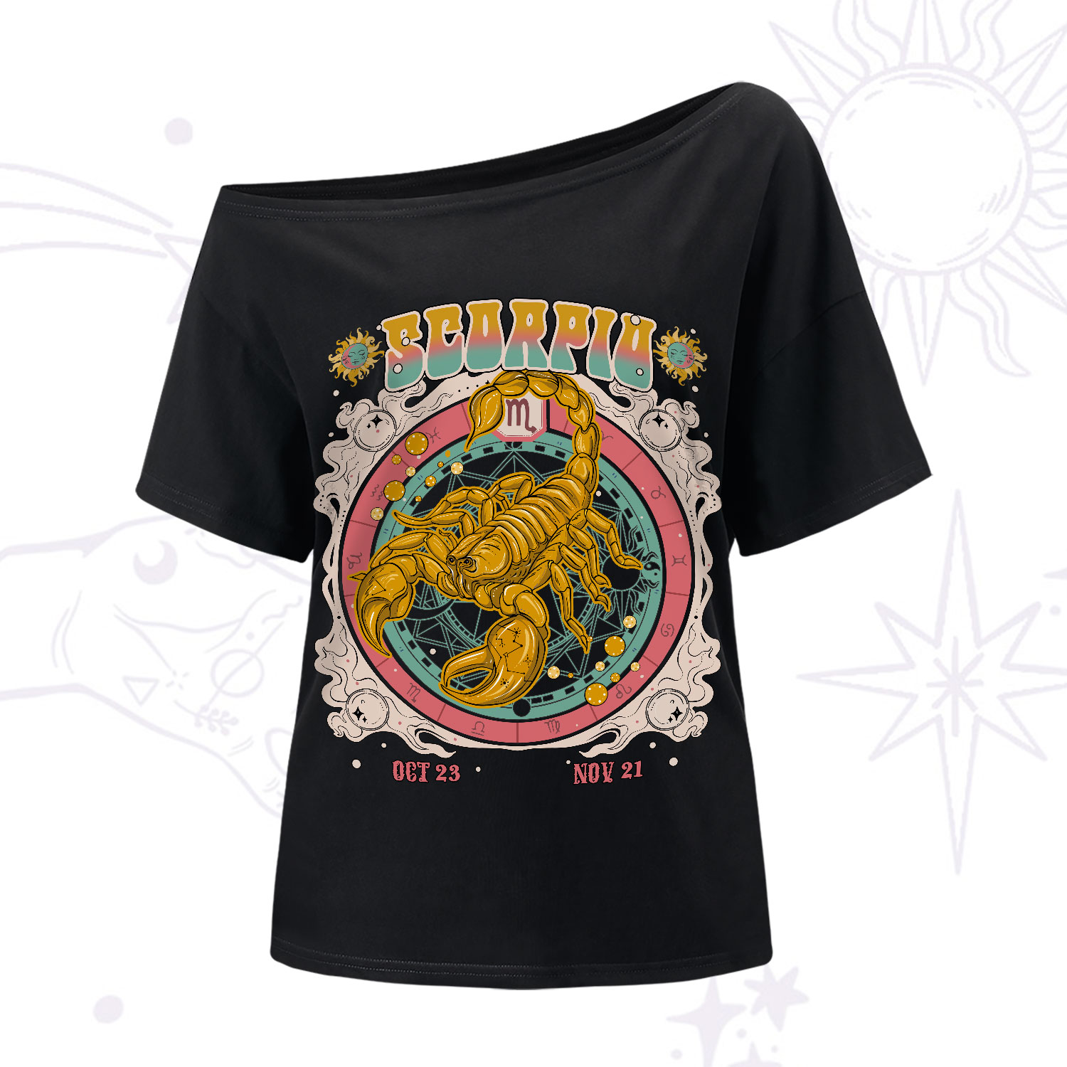 Purplehecate Scorpio Cosmic Zodiac One-Shoulder T-Shirt