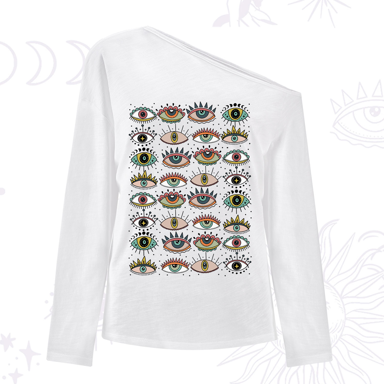 Purplehecate Evil Eye Pattern One Shoulder Long Sleeve Shirt