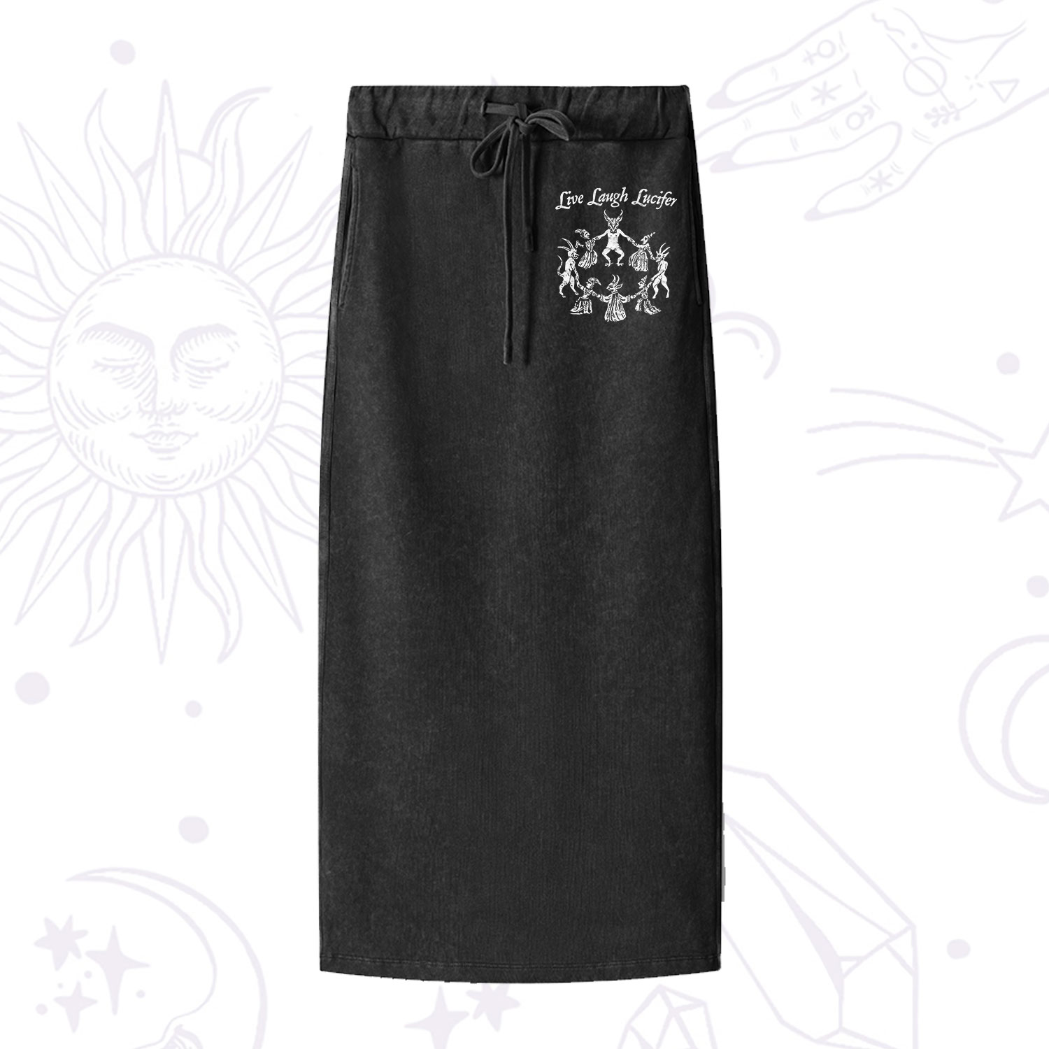Purplehecate Live Laugh Lucifer Washed Drawstring Long Skirt