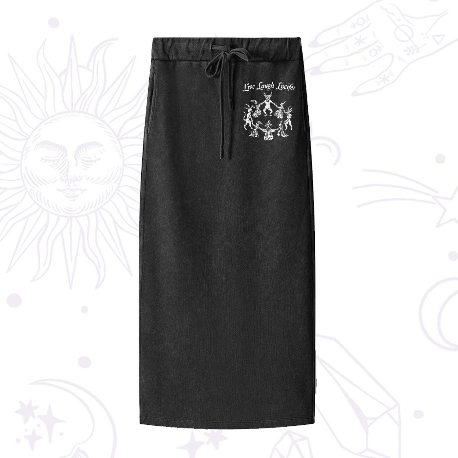 Purplehecate Live Laugh Lucifer Washed Drawstring Long Skirt
