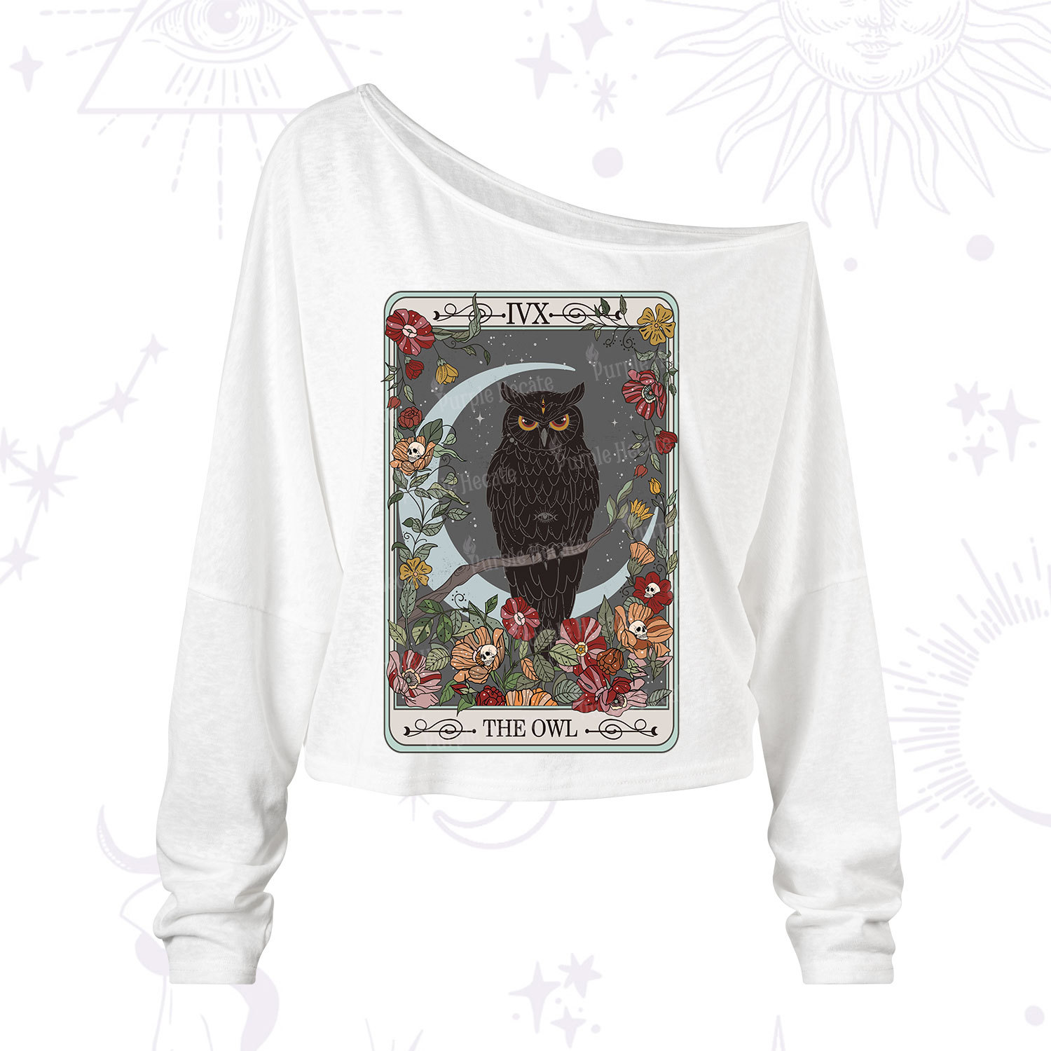 Purplehecate The Owl Tarot One Shoulder Long Sleeve Shirt