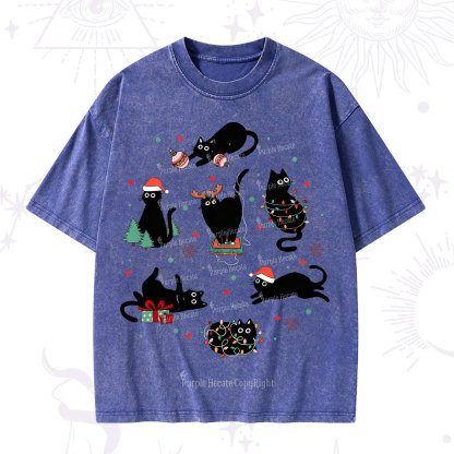 Purplehecate Christmas Cat Mom Holiday Washed T-Shirt