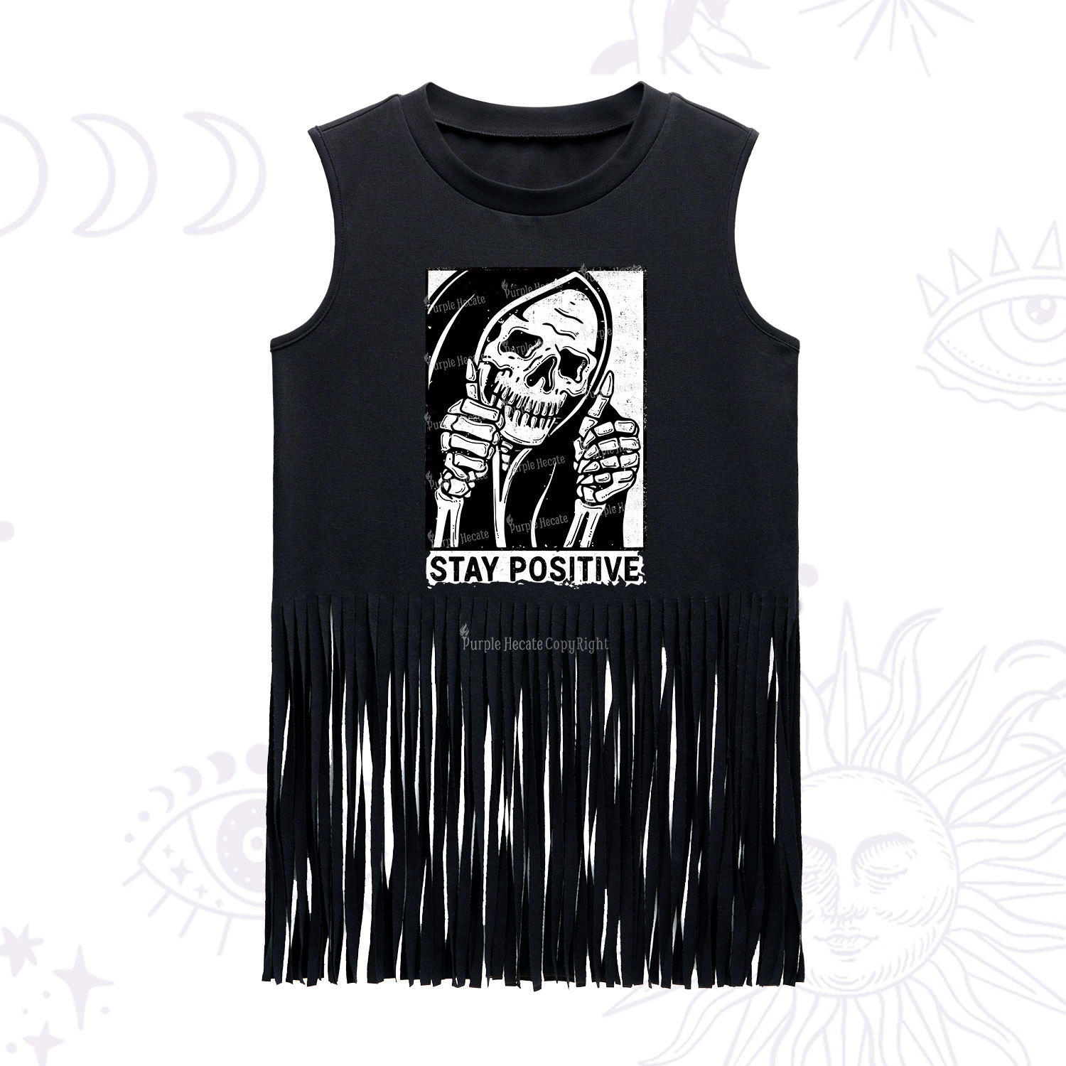 Purplehecate Stay Positive Fringe Tank Top