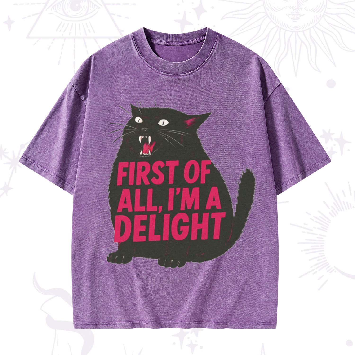 Purplehecate First Of All I'm A Delight Cat Washed T-Shirt