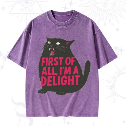Purplehecate First Of All I'm A Delight Cat Washed T-Shirt